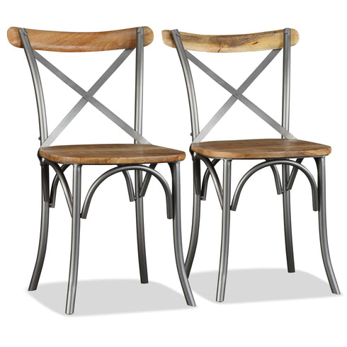 Swen Studio -  Dining Chairs 6 pcs Solid Mango Wood and Steel Cross Back
